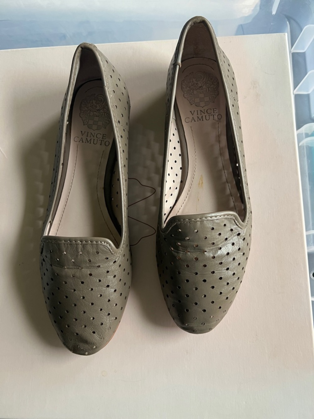 Vince Camuto Olive Perforated Leather Slip-On Loafers